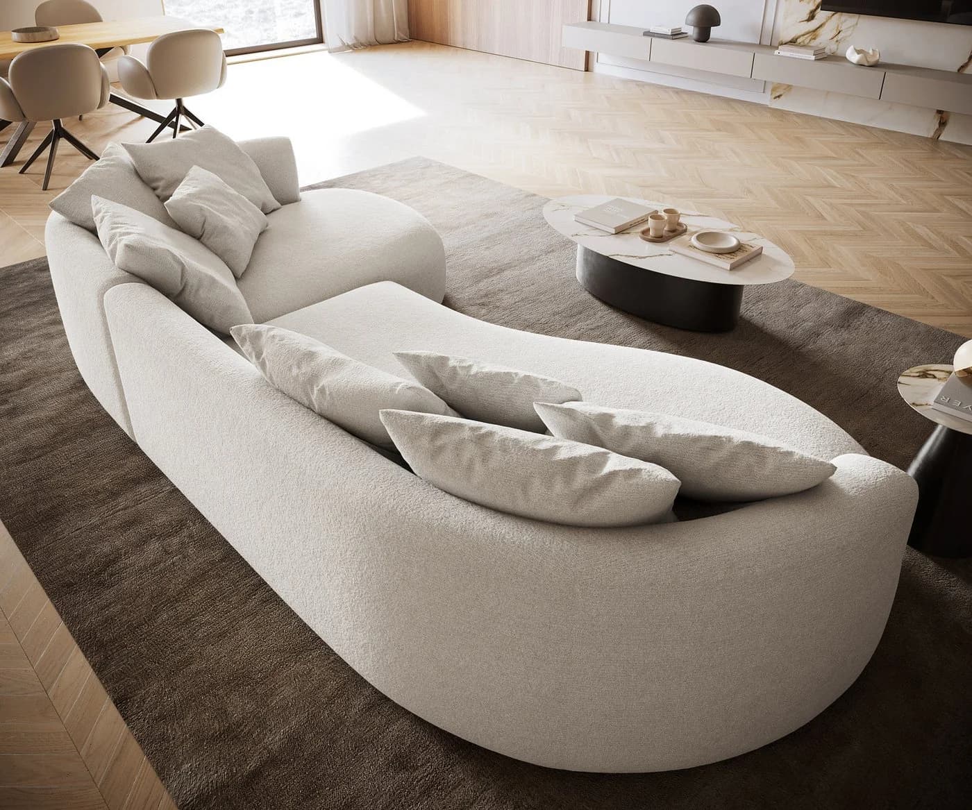 DELIFE Big-Sofa Edina Beige Bouclé Soft mit Récamiere - Bild 5