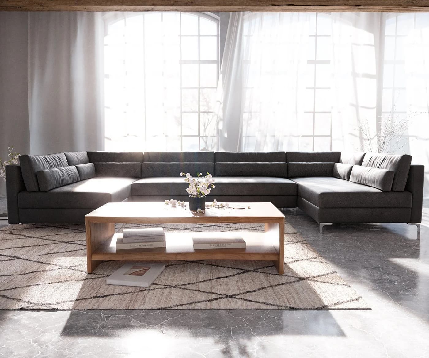 DELIFE Wohnlandschaft Elio XL Anthrazit Lederimitat