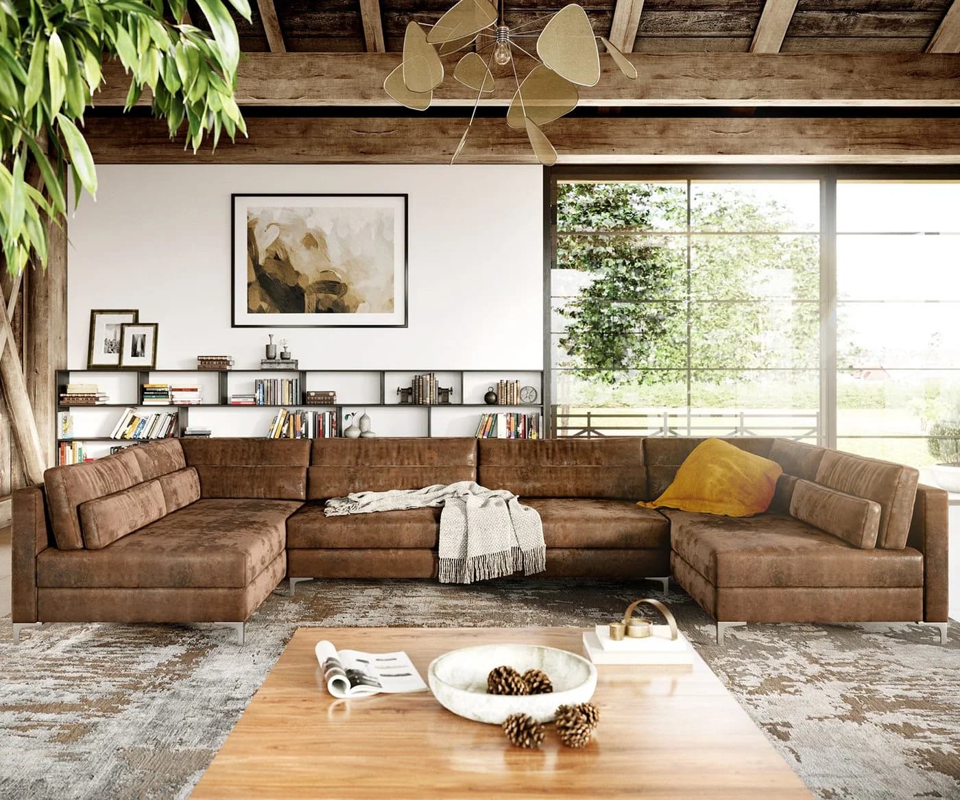 DELIFE Wohnlandschaft Elio Lederimitat Braun Antik XL