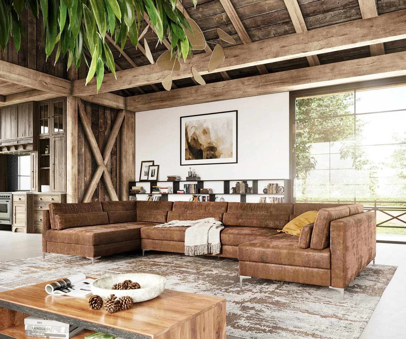 DELIFE Wohnlandschaft Elio Lederimitat Braun Antik XL - Bild 2