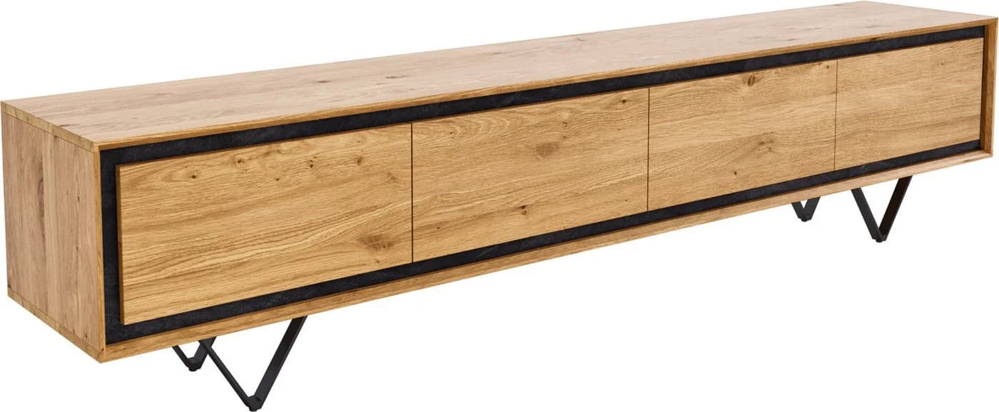 DELIFE Lowboard Stonegrace Eiche Natur Schwarz 4 Türen Steinfurnier