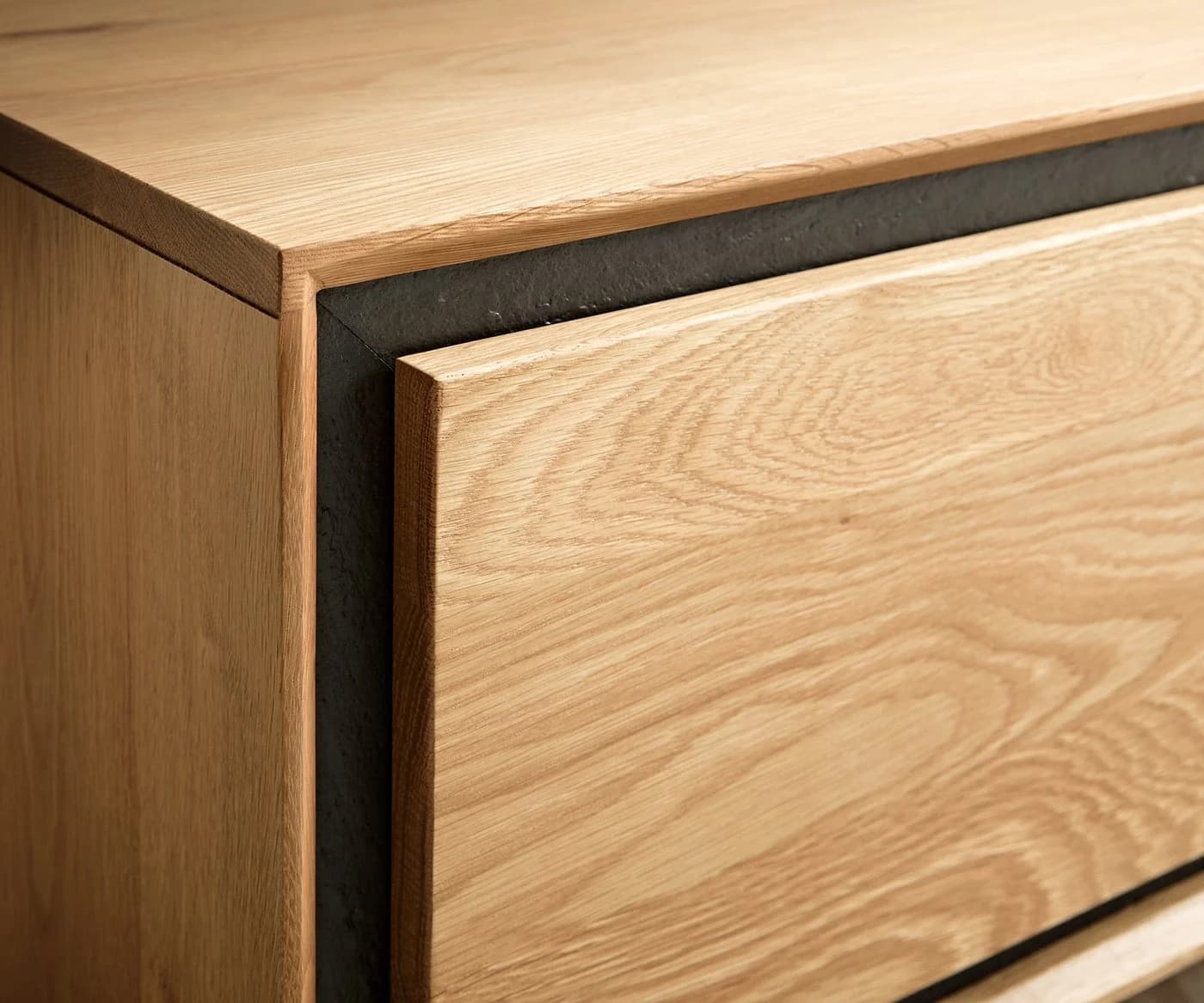 DELIFE Lowboard Stonegrace Eiche Natur Schwarz 4 Türen Steinfurnier - Bild 5