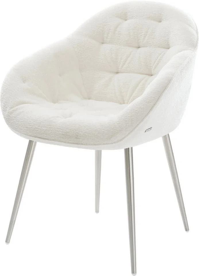 DELIFE Polsterstuhl Gaio-Flex Beige Edelstahl Bouclé Soft