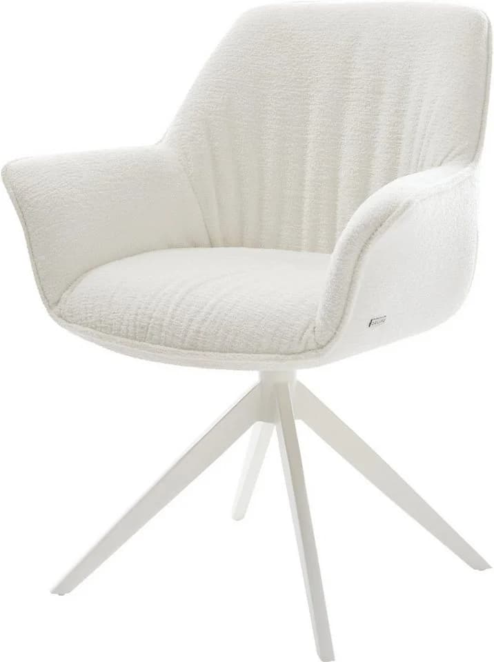 DELIFE Polsterstuhl Keila-Flex mit Armlehnen Bouclé Beige 360° drehbar - Bild 2