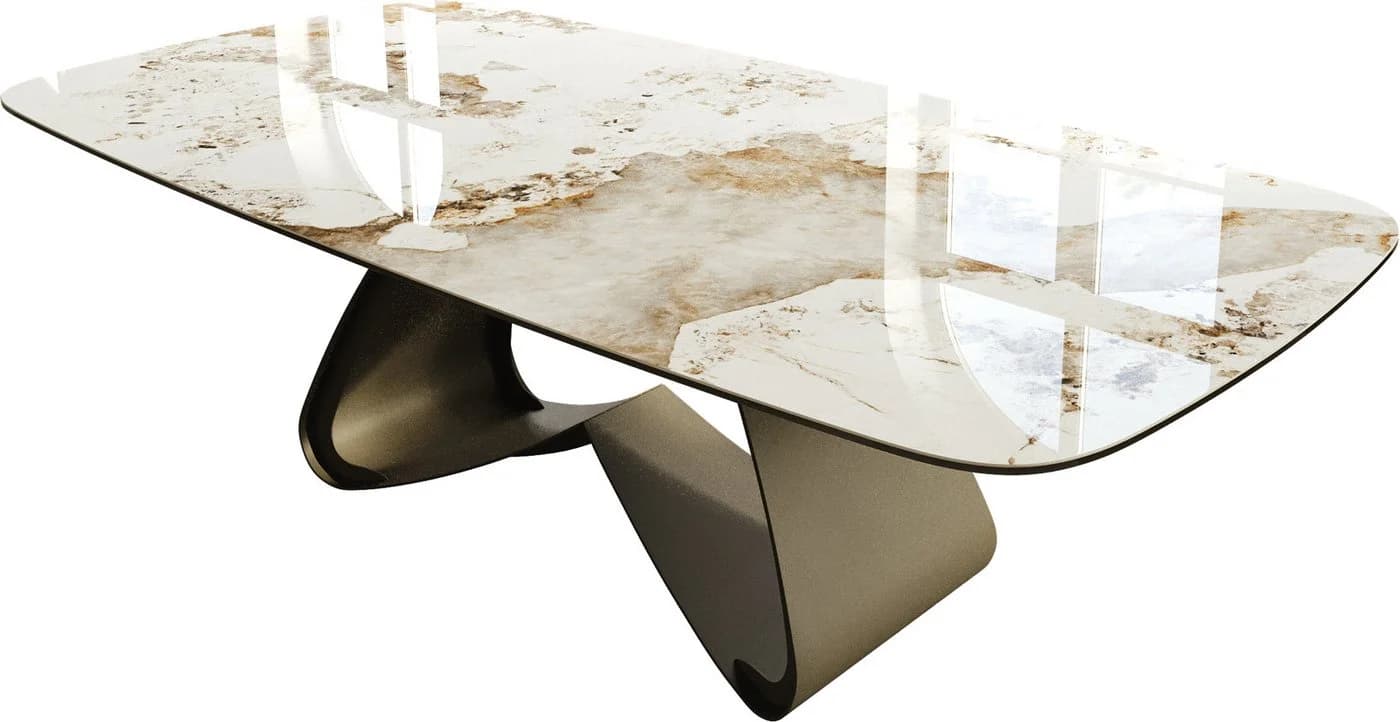 DELIFE Esstisch Edge Boot 240x120 cm Keramik Minas Melange Weiß-Beige W-Gestell - Bild 2