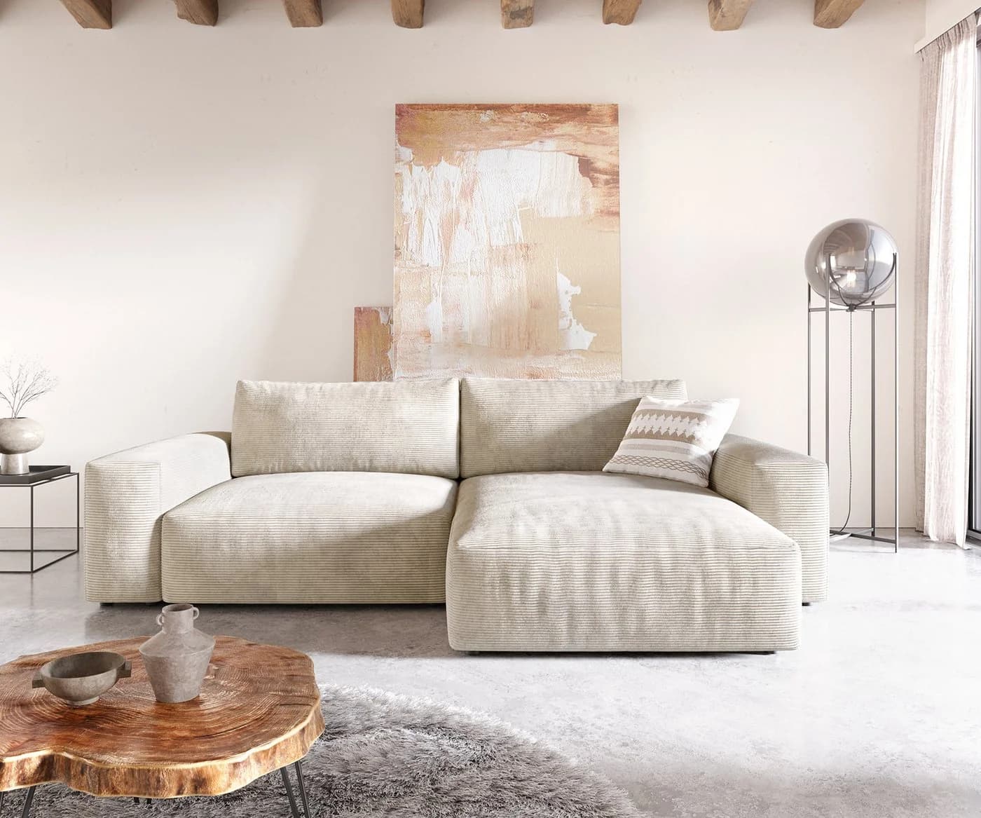 DELIFE Ecksofa Lanzo XL Cord Beige