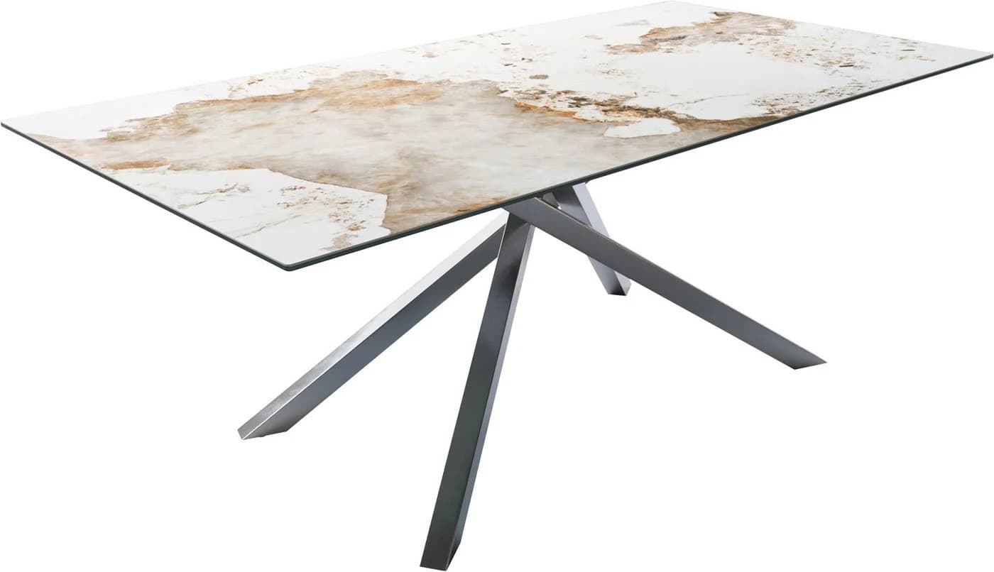 DELIFE Esstisch Edge Keramik Minas Melange Weiß-Beige Edelstahl Kreuzgestell - Bild 2