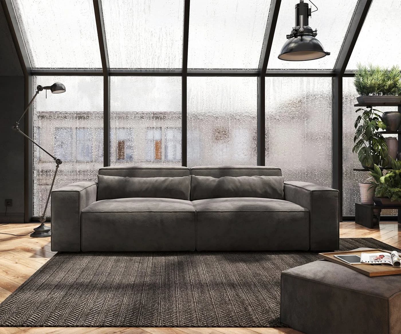 DELIFE Big-Sofa Sirpio Mikrofaser Khakibraun mit Hocker