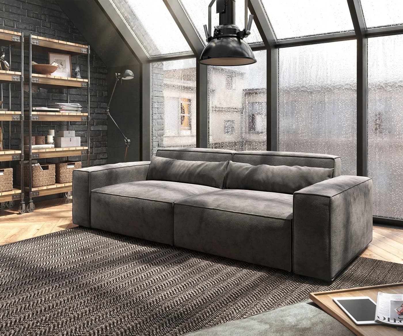 DELIFE Big-Sofa Sirpio Mikrofaser Khakibraun mit Hocker - Bild 2
