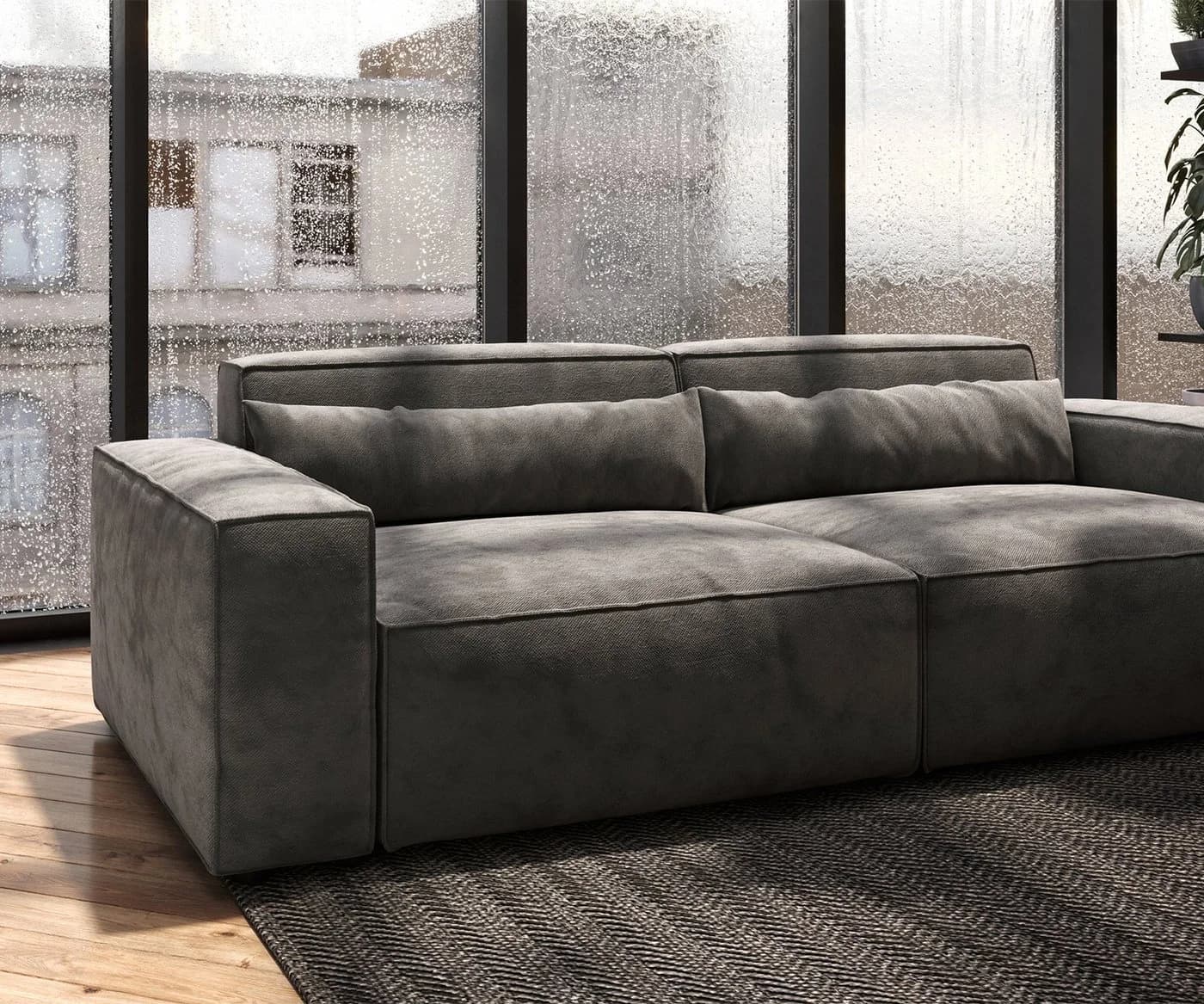 DELIFE Big-Sofa Sirpio Mikrofaser Khakibraun mit Hocker - Bild 5