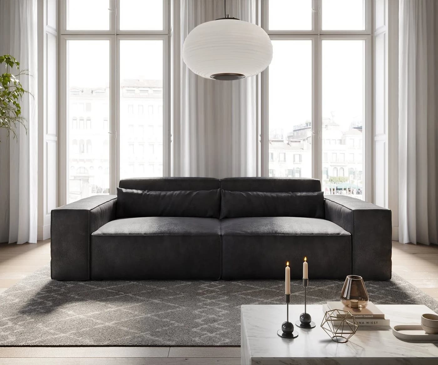 DELIFE Big-Sofa Sirpio Lederimitat Anthrazit Modernes Design
