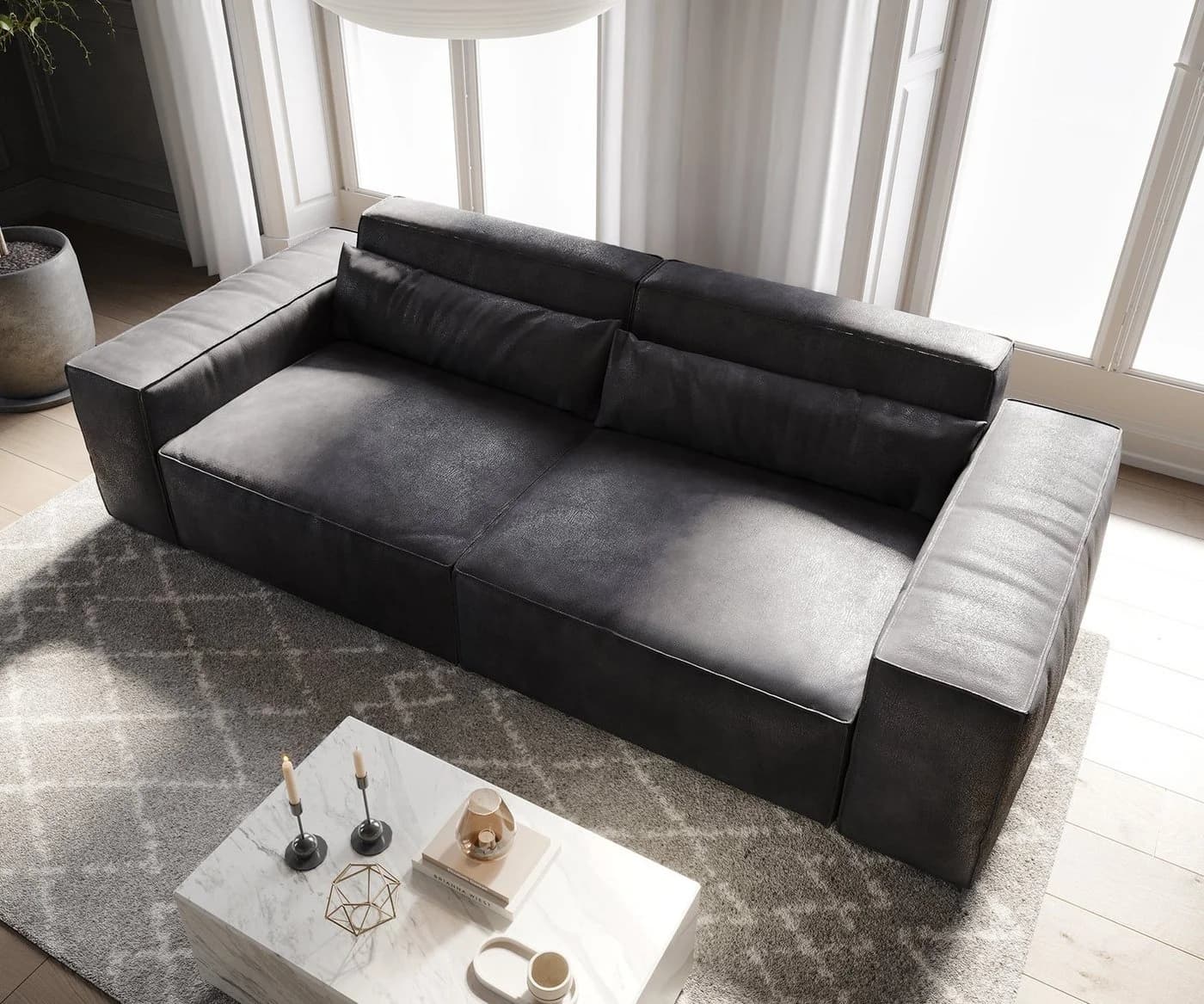 DELIFE Big-Sofa Sirpio Lederimitat Anthrazit Modernes Design - Bild 4