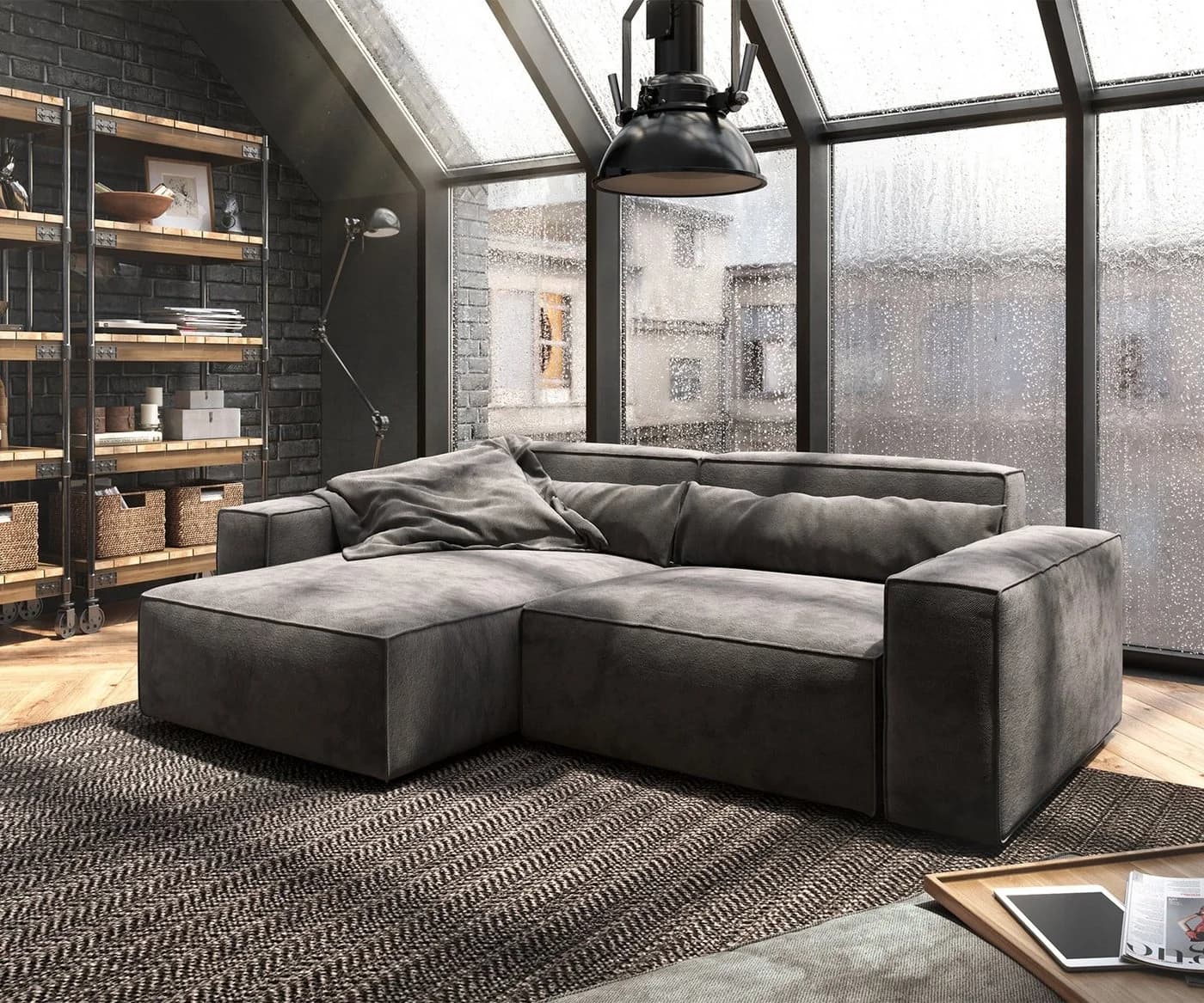 DELIFE Ecksofa Sirpio Mikrofaser Khakibraun mit variablem Hocker - Bild 2