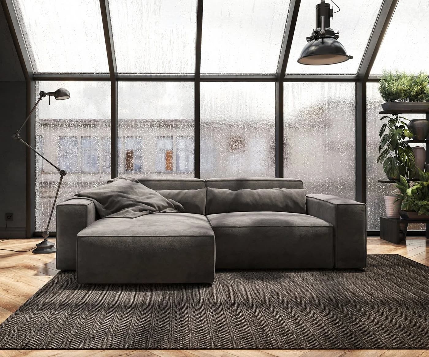 DELIFE Ecksofa Sirpio Mikrofaser Khakibraun mit variabler Recamiere