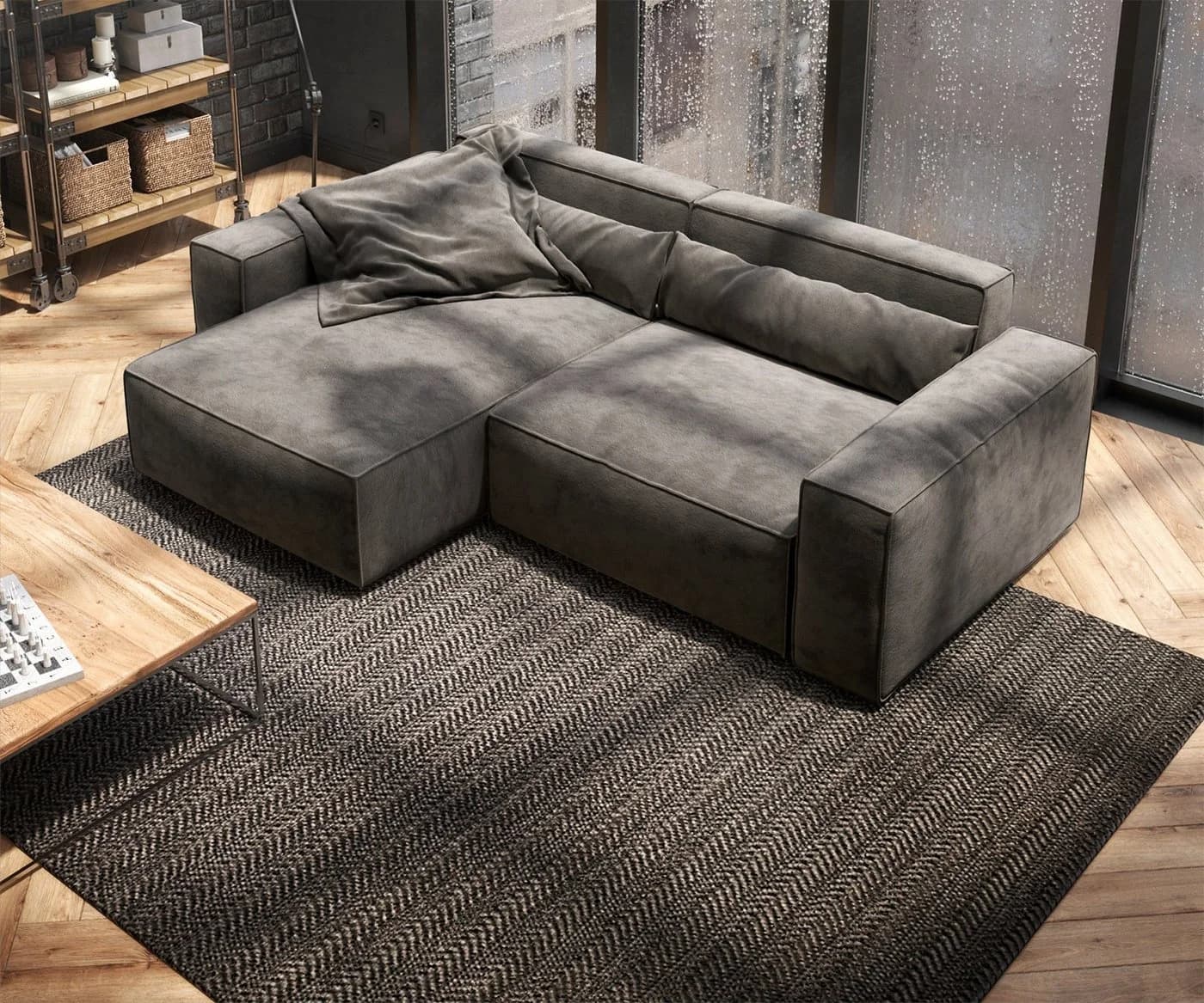 DELIFE Ecksofa Sirpio Mikrofaser Khakibraun mit variabler Recamiere - Bild 4