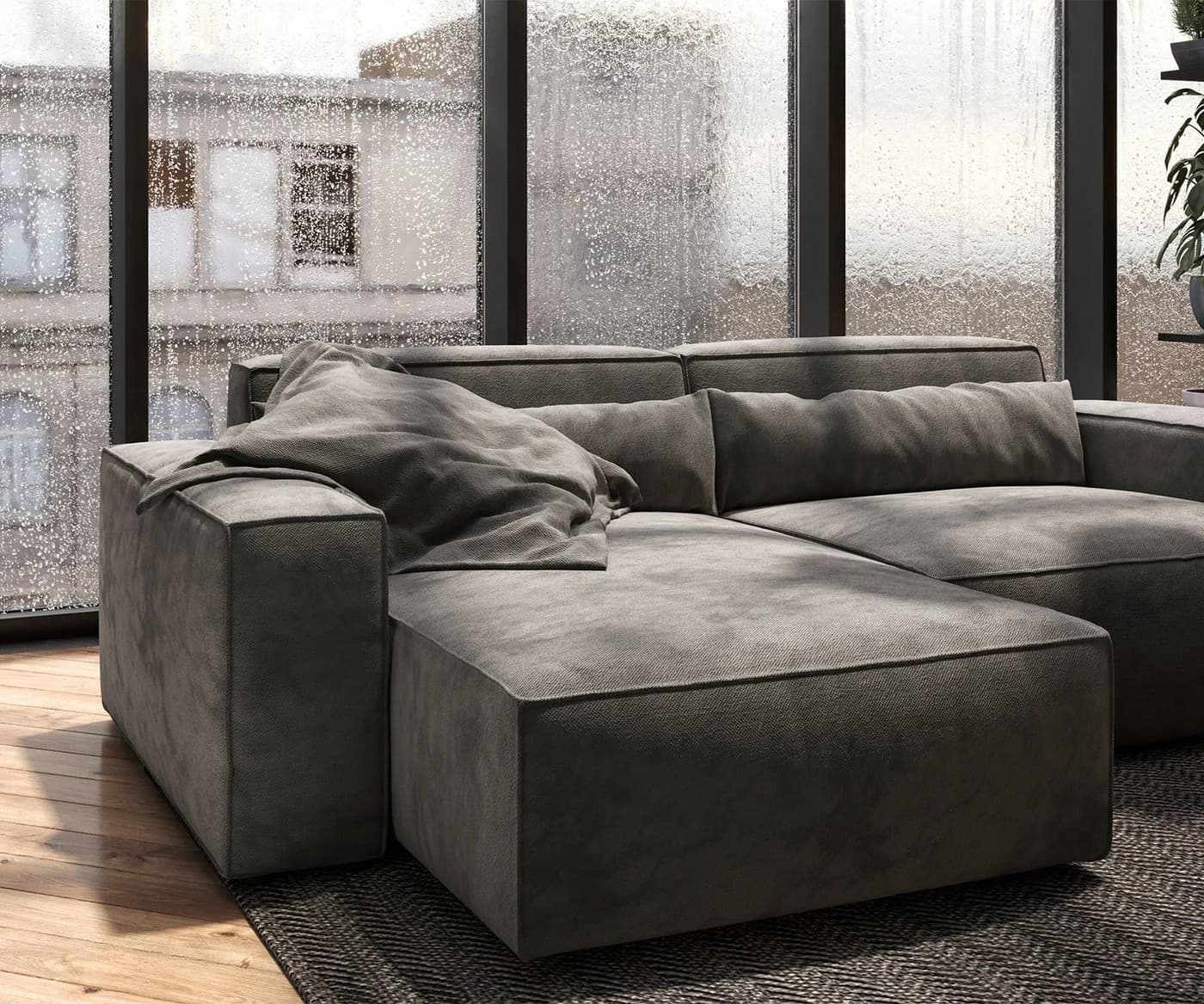 DELIFE Ecksofa Sirpio Mikrofaser Khakibraun mit variabler Recamiere - Bild 5