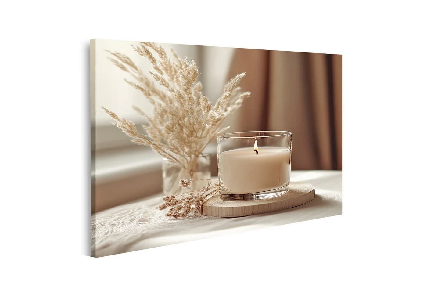 islandburner Leinwandbild Gemütliche Kerze und Trockenblumen am Fenster - Bild 2