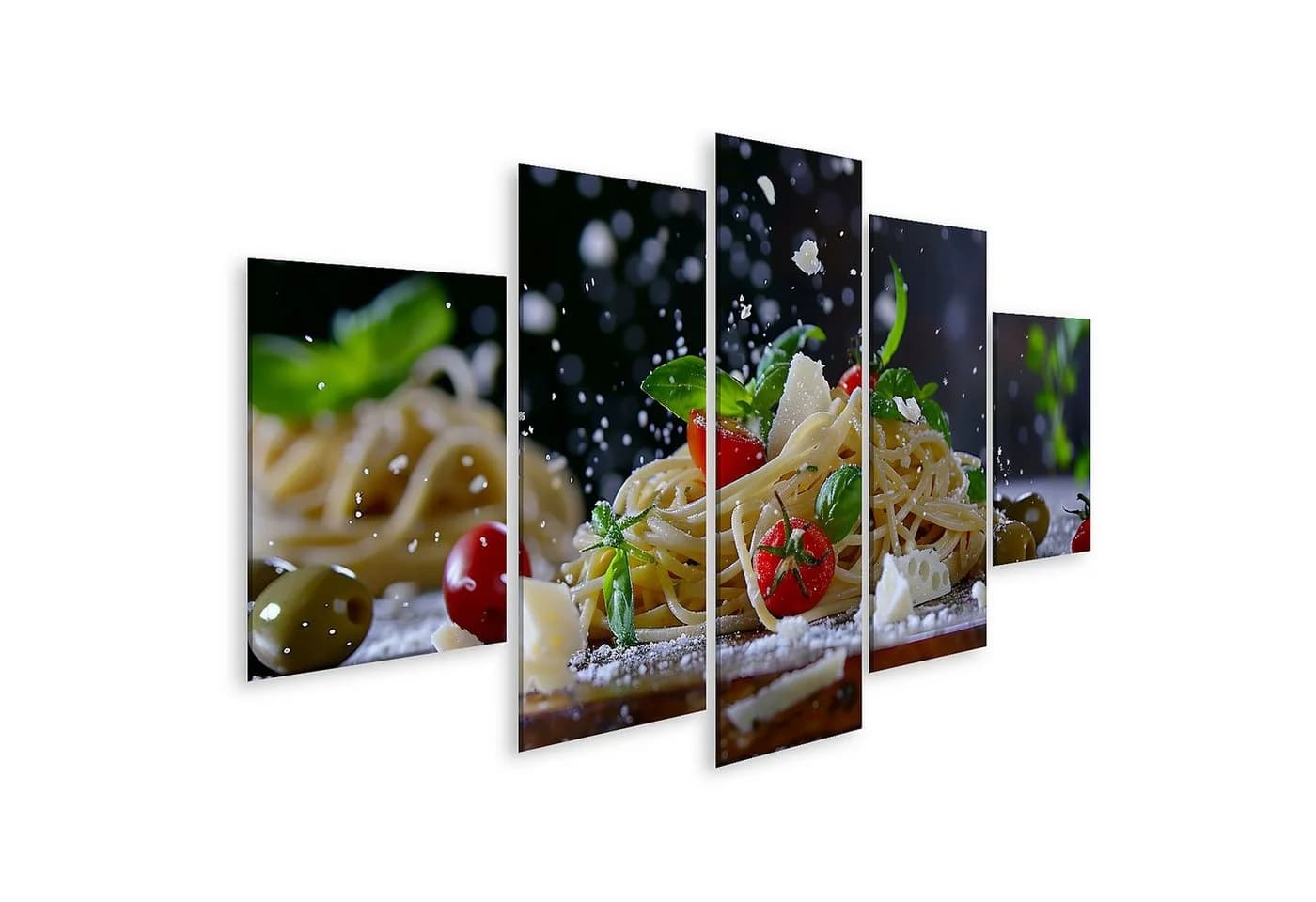 islandburner Leinwandbild 5-teilig Frische Spaghetti mit Tomaten und Basilikum - Bild 2