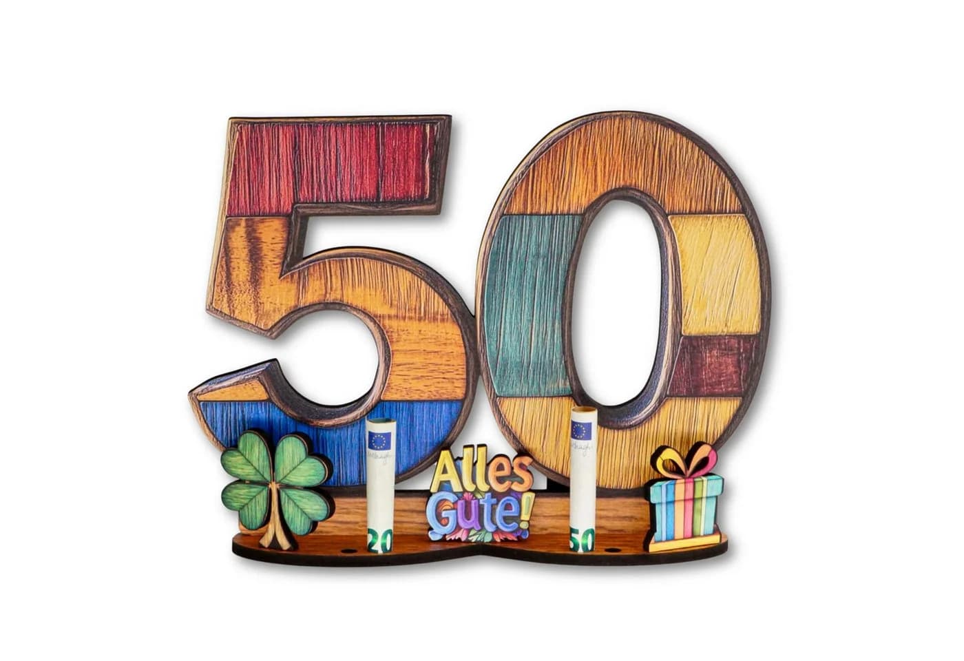 DARO Design Geldgeschenk Holzschild 50 Jahre mit Ständer - Bild 2