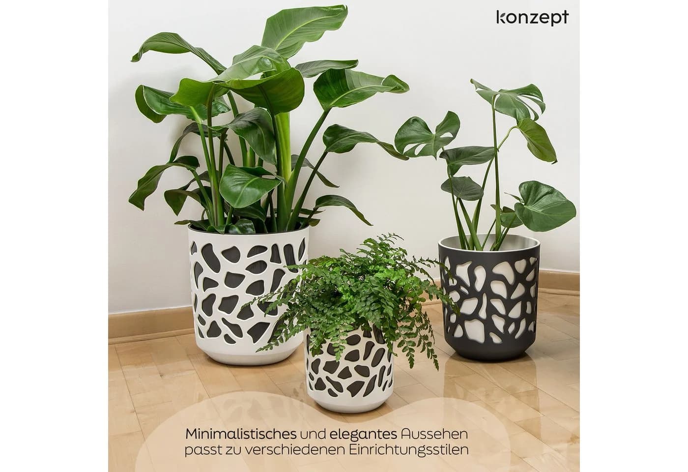 KONZEPT Blumentopf Übertopf Kunststoff Anthrazit/Creme 2er Set - Bild 3