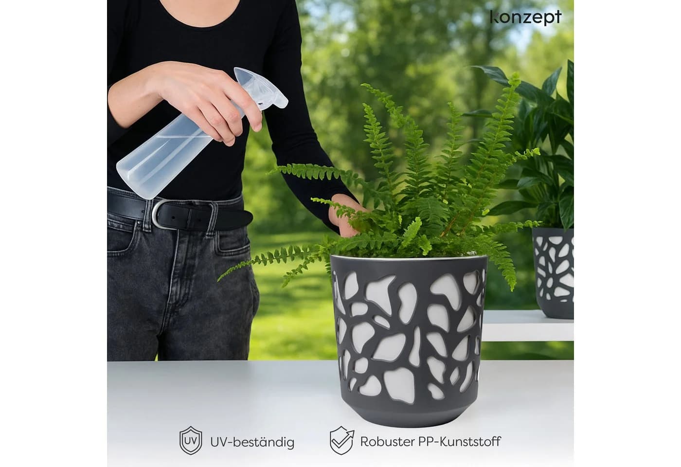 KONZEPT Blumentopf Übertopf Kunststoff Beige Grau Modern - Bild 5