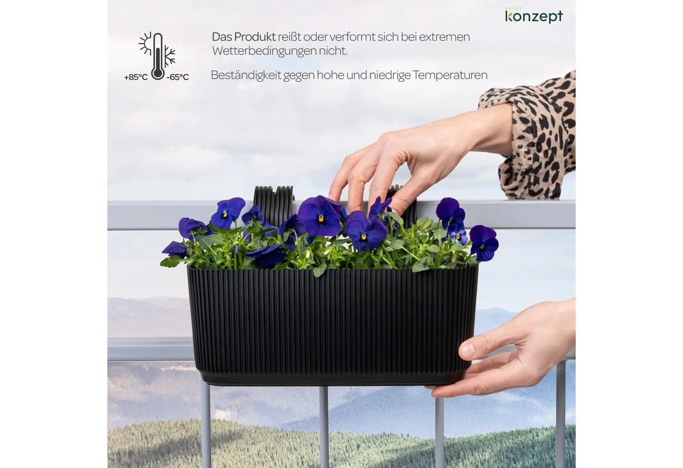 KONZEPT Balkonkasten Blumenkasten mit Halterung Schwarz Wetterfest - Bild 3