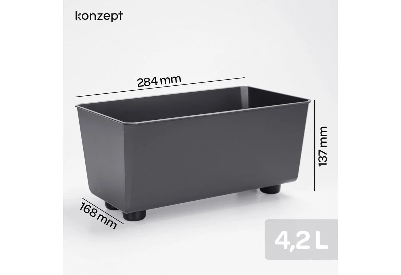 KONZEPT Blumentopf mit Füßen rechteckig Grau Schwarz Weiss - Bild 3