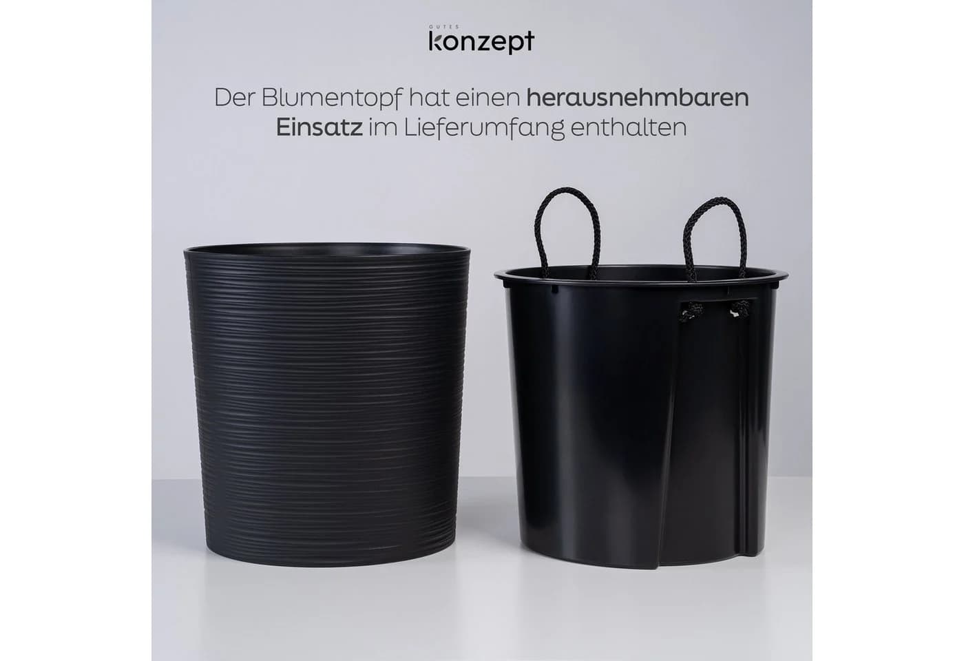 KONZEPT Blumentopf Groß Innen 30cm Schwarz Meißelspuren-Design - Bild 3