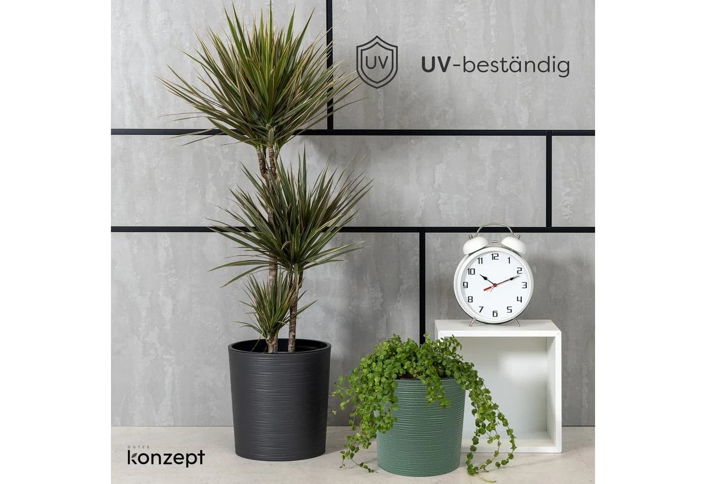 KONZEPT Blumentopf Groß Innen 30cm Schwarz Meißelspuren-Design - Bild 4