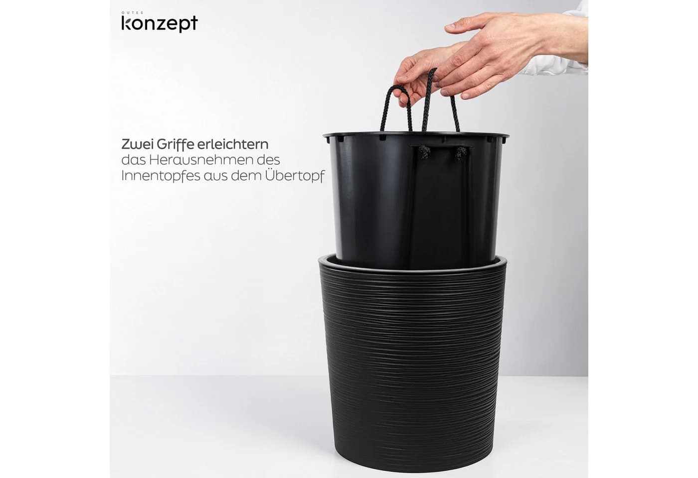 KONZEPT Blumentopf Groß Innen 30cm Schwarz Meißelspuren-Design - Bild 5