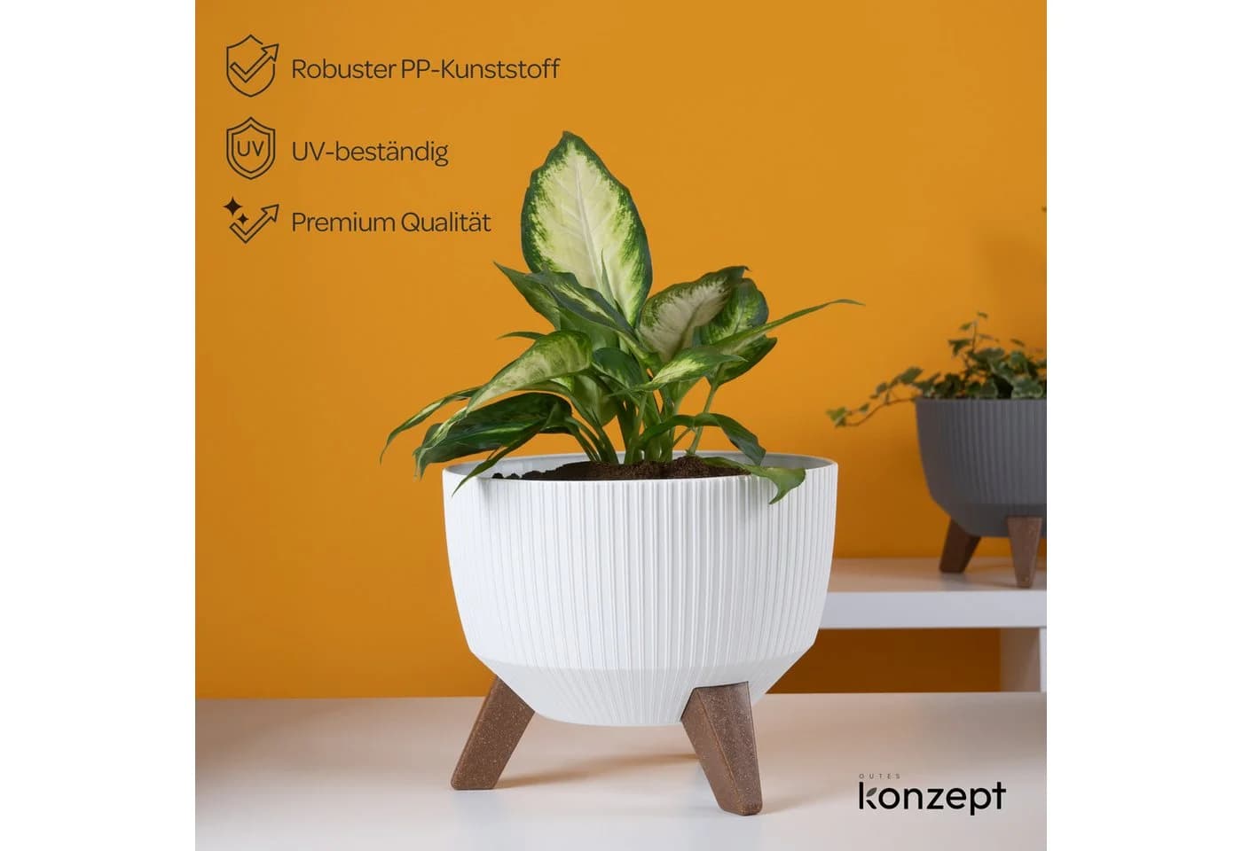 KONZEPT Blumentopf Pflanzschale Weiß mit Füßen und Wasserabfluss