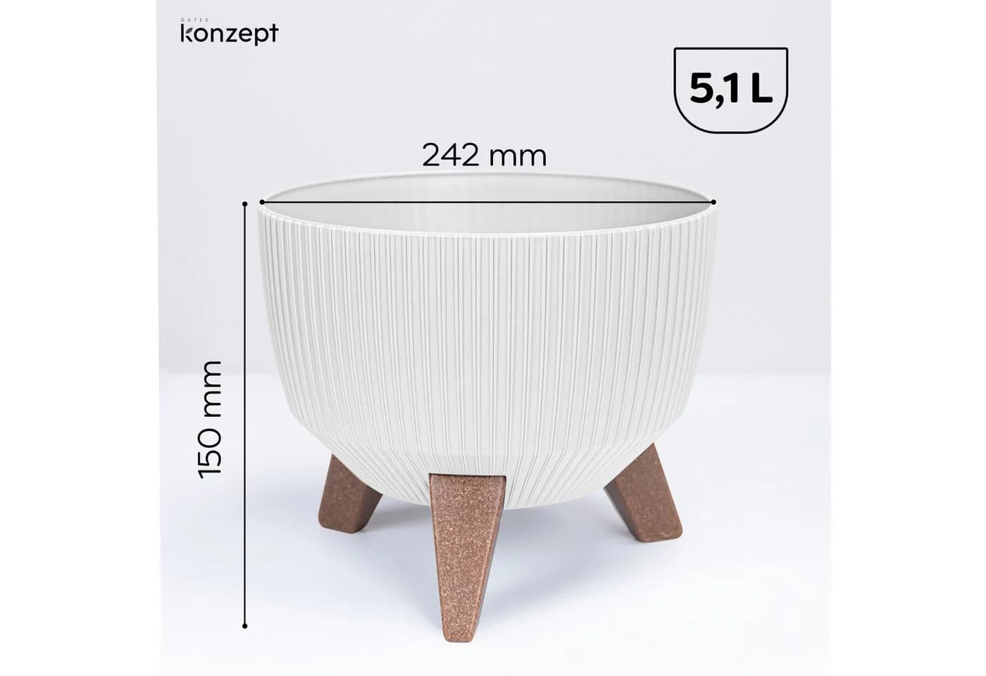 KONZEPT Blumentopf Pflanzschale Weiß mit Füßen und Wasserabfluss - Bild 3