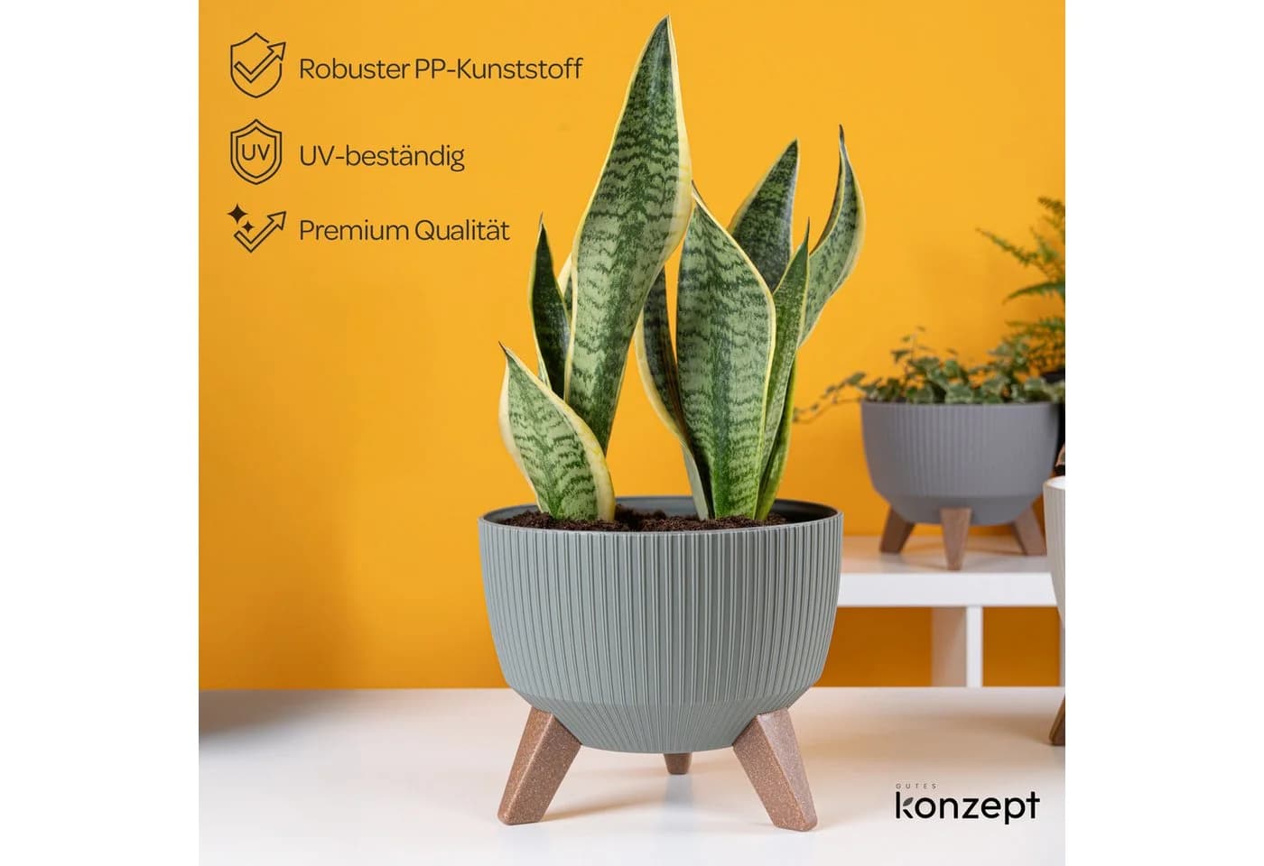 KONZEPT Pflanzschale 24/29cm Grau/Grün mit Füßen & Abfluss