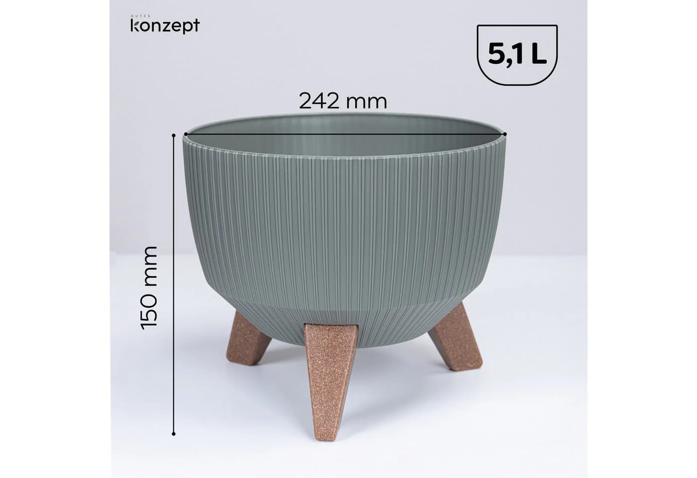 KONZEPT Pflanzschale 24/29cm Grau/Grün mit Füßen & Abfluss - Bild 3