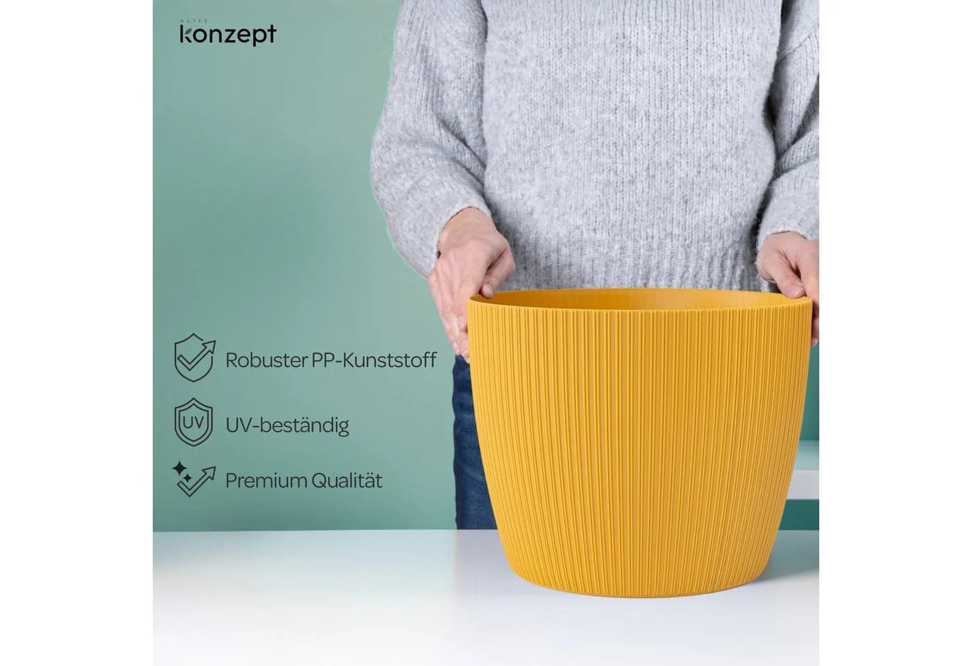 KONZEPT Blumentopf groß Gelb gerillte Struktur Kunststoff - Bild 3