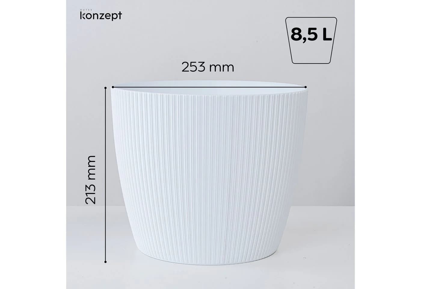 KONZEPT Blumentopf groß Weiß Gerillte Struktur Kunststoff - Bild 4