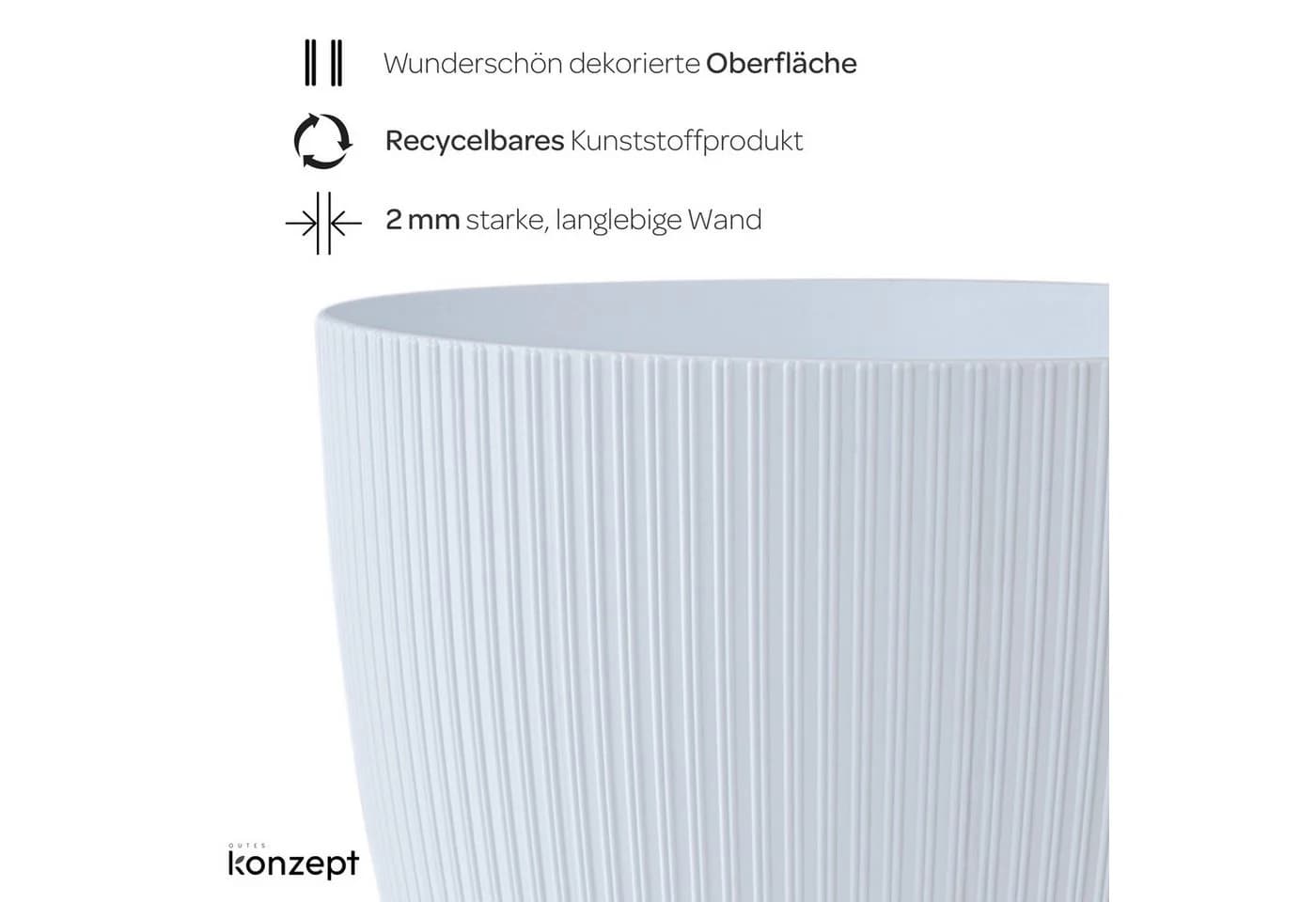 KONZEPT Blumentopf groß Weiß Gerillte Struktur Kunststoff - Bild 5