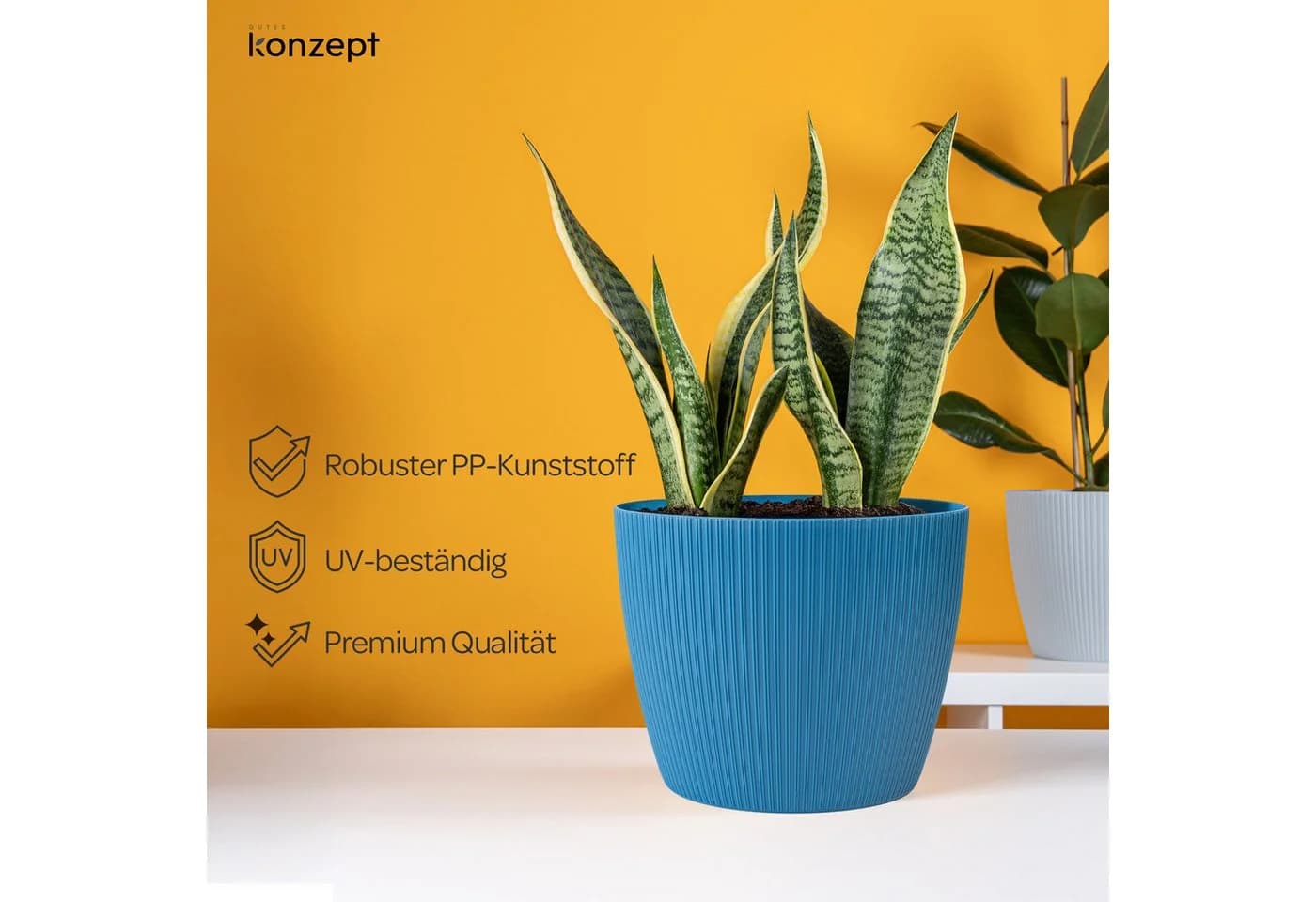 KONZEPT Blumentopf groß gerillte Struktur blau Kunststoff - Bild 3