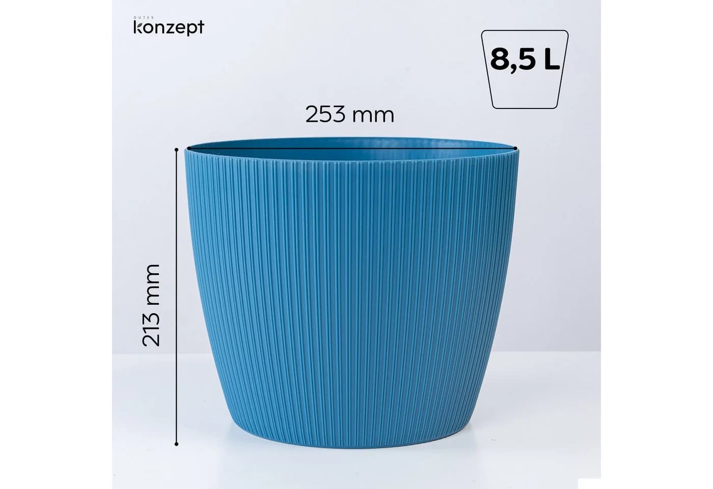 KONZEPT Blumentopf groß gerillte Struktur blau Kunststoff - Bild 4