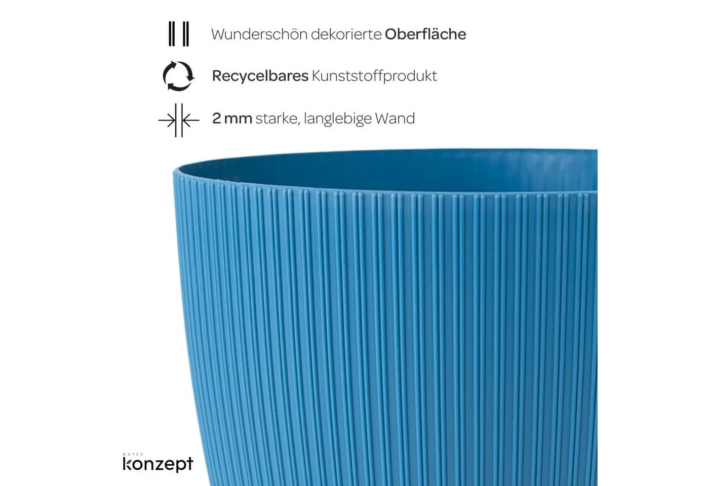 KONZEPT Blumentopf groß gerillte Struktur blau Kunststoff - Bild 5