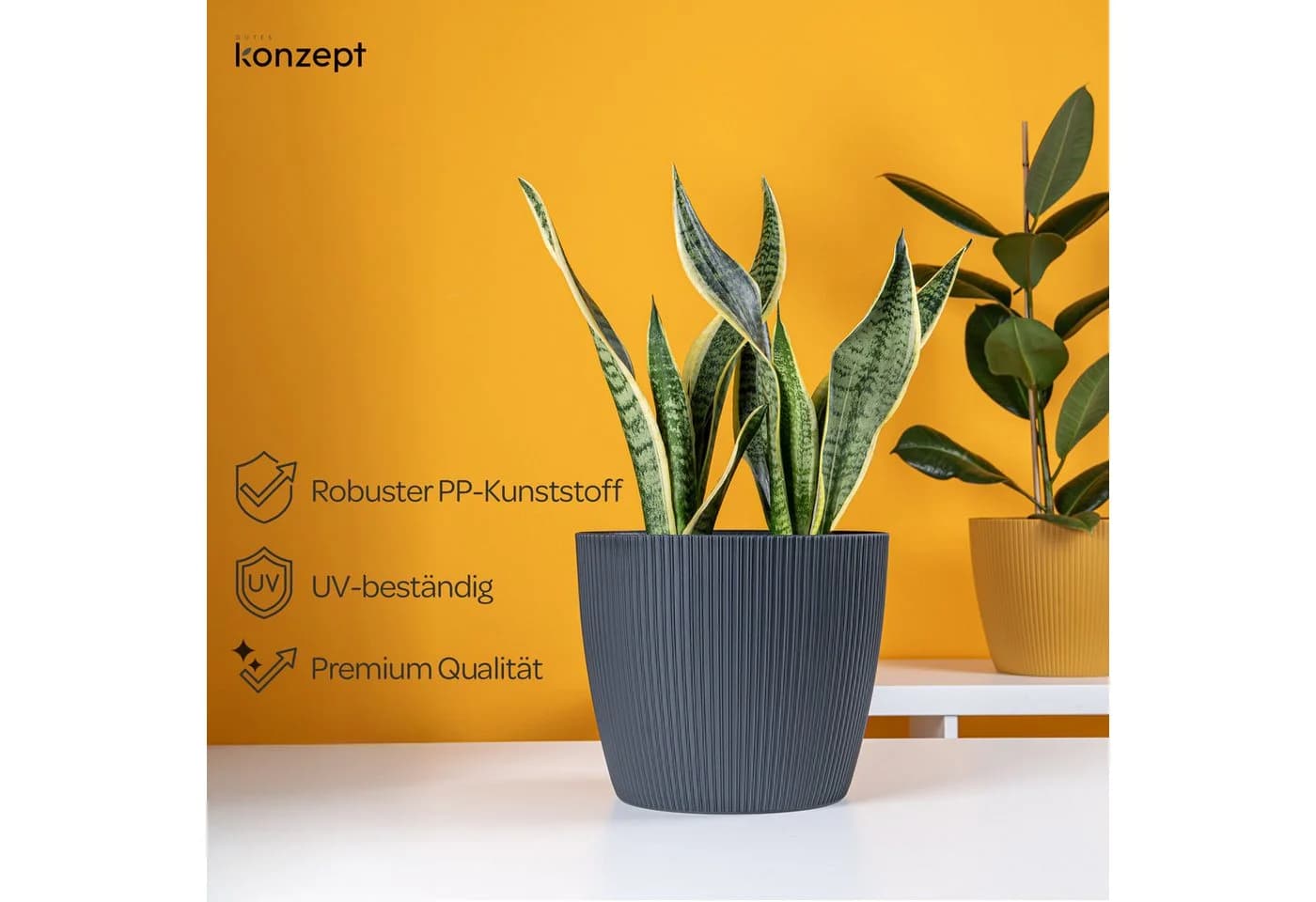 KONZEPT Blumentopf groß Anthrazit gerillte Struktur - Bild 3