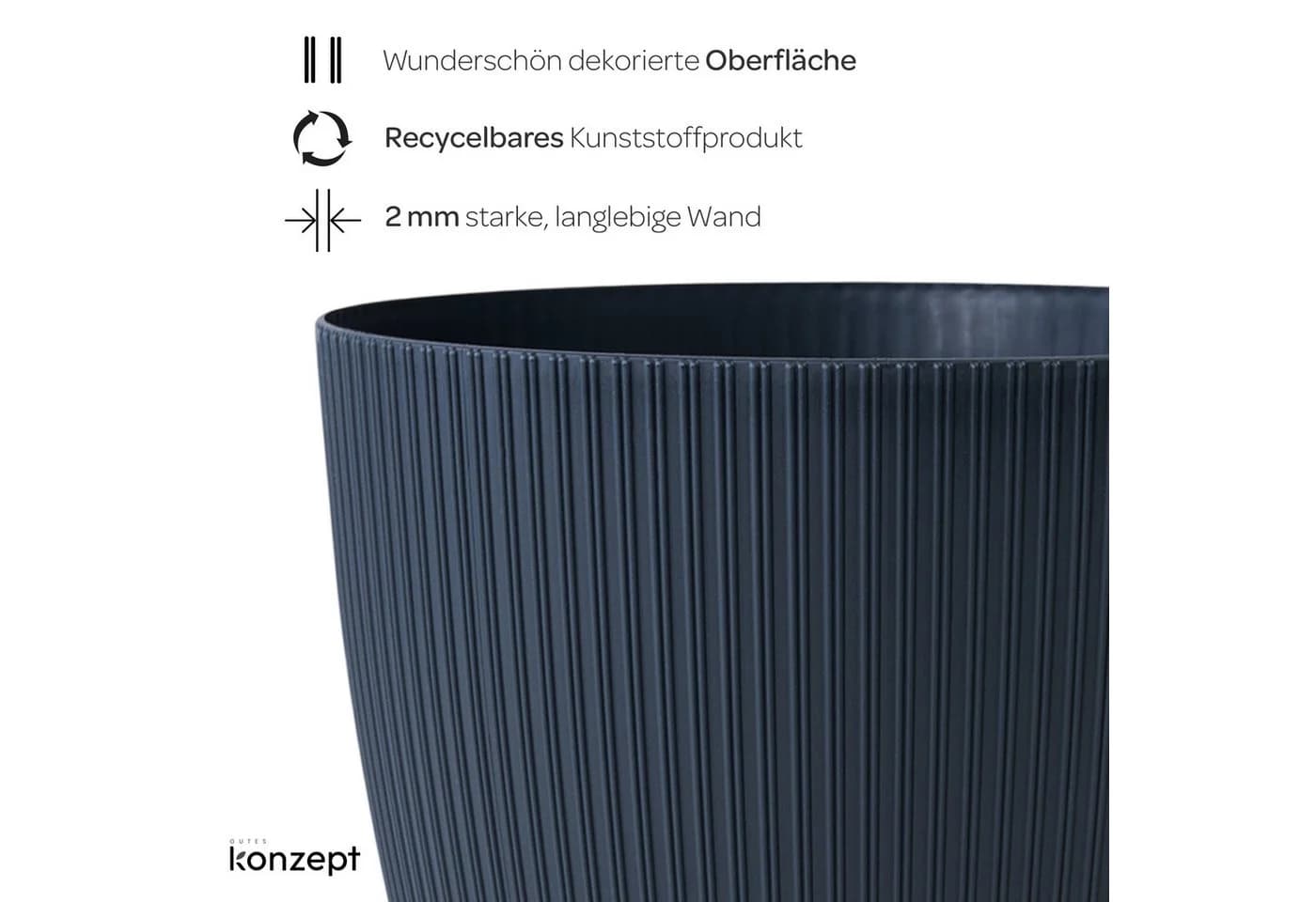 KONZEPT Blumentopf groß Anthrazit gerillte Struktur - Bild 5