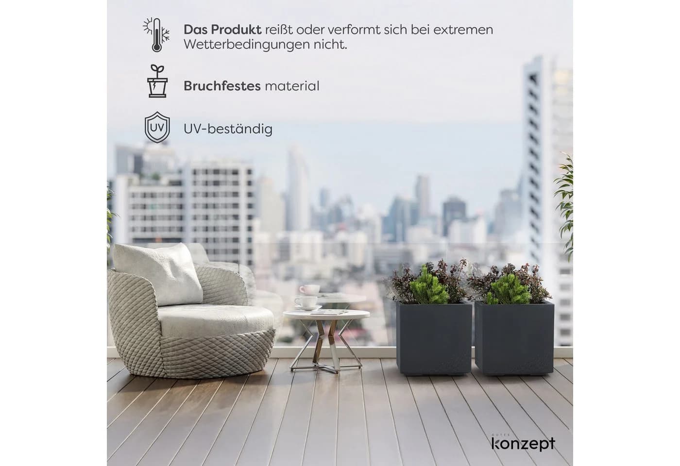 KONZEPT Pflanzkübel groß außen mit Rollen Betonoptik Kunststoff - Bild 4
