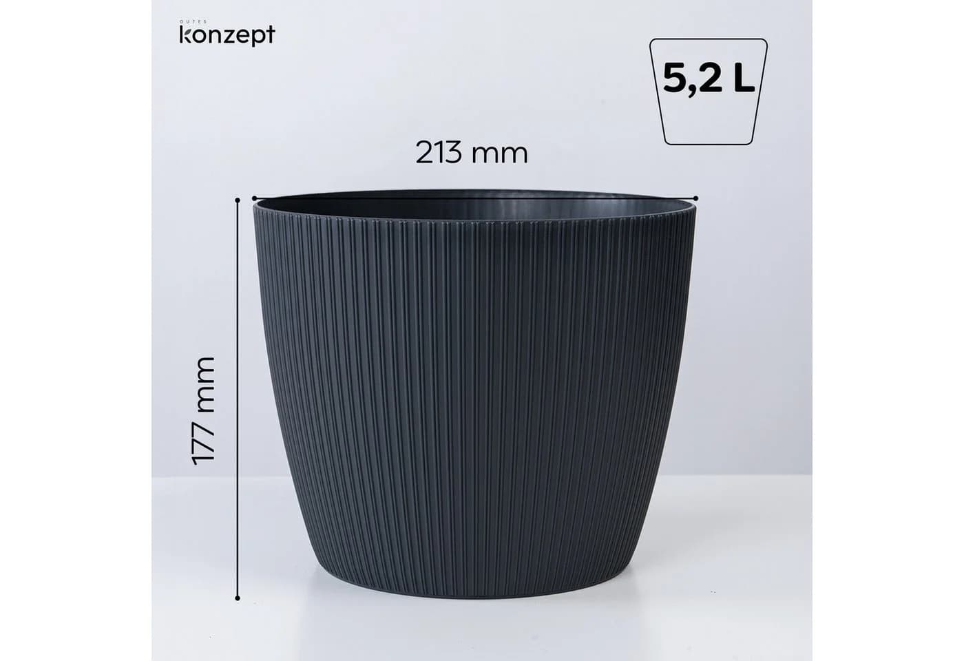 KONZEPT Blumentopf 5,2 l Anthrazit Gerillte Struktur - Bild 4