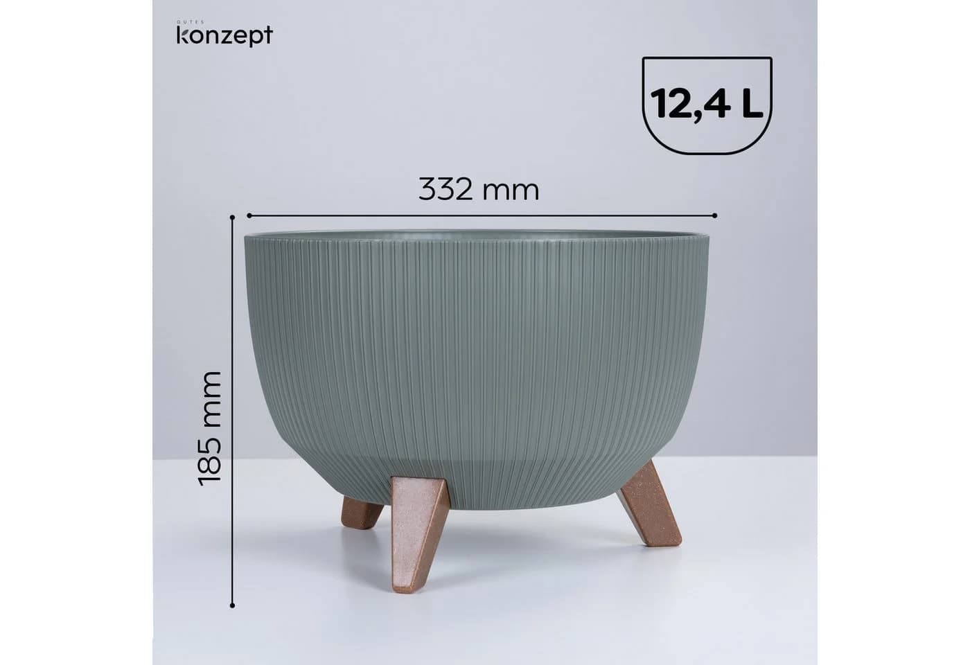 KONZEPT Blumentopf Pflanzenschale mit Füßen 33 cm Grau/Grün - Bild 3