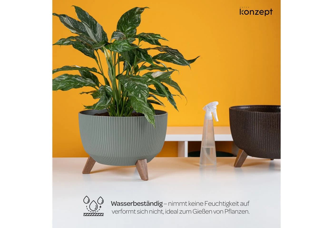 KONZEPT Blumentopf Pflanzenschale mit Füßen 33 cm Grau/Grün - Bild 4