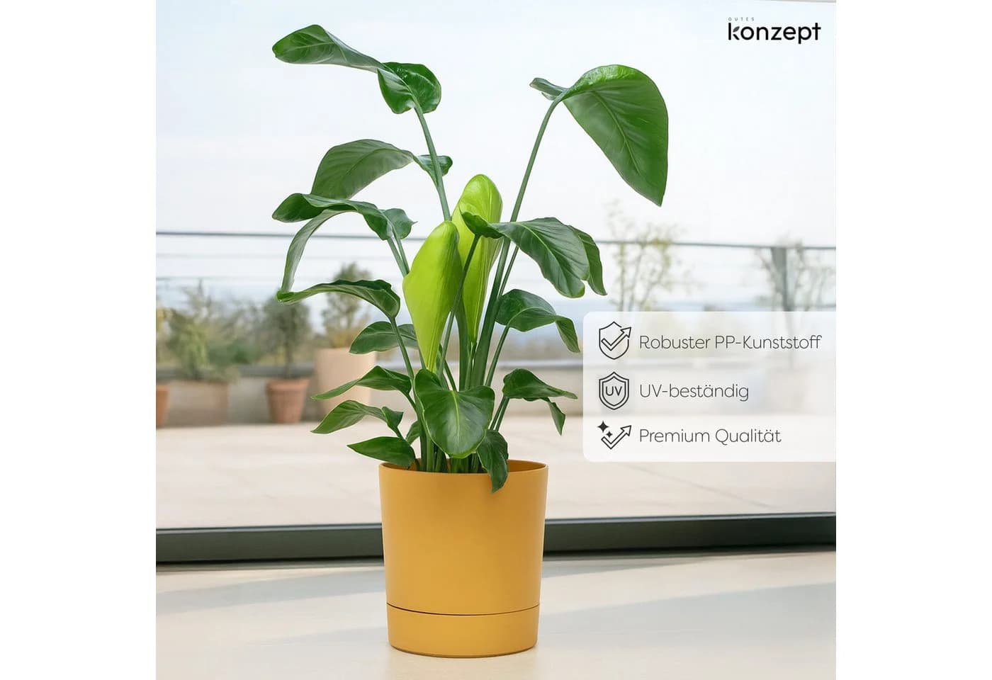 KONZEPT Blumentopf mit Untersetzer Gelb Kunststoff 32,5 cm - Bild 4
