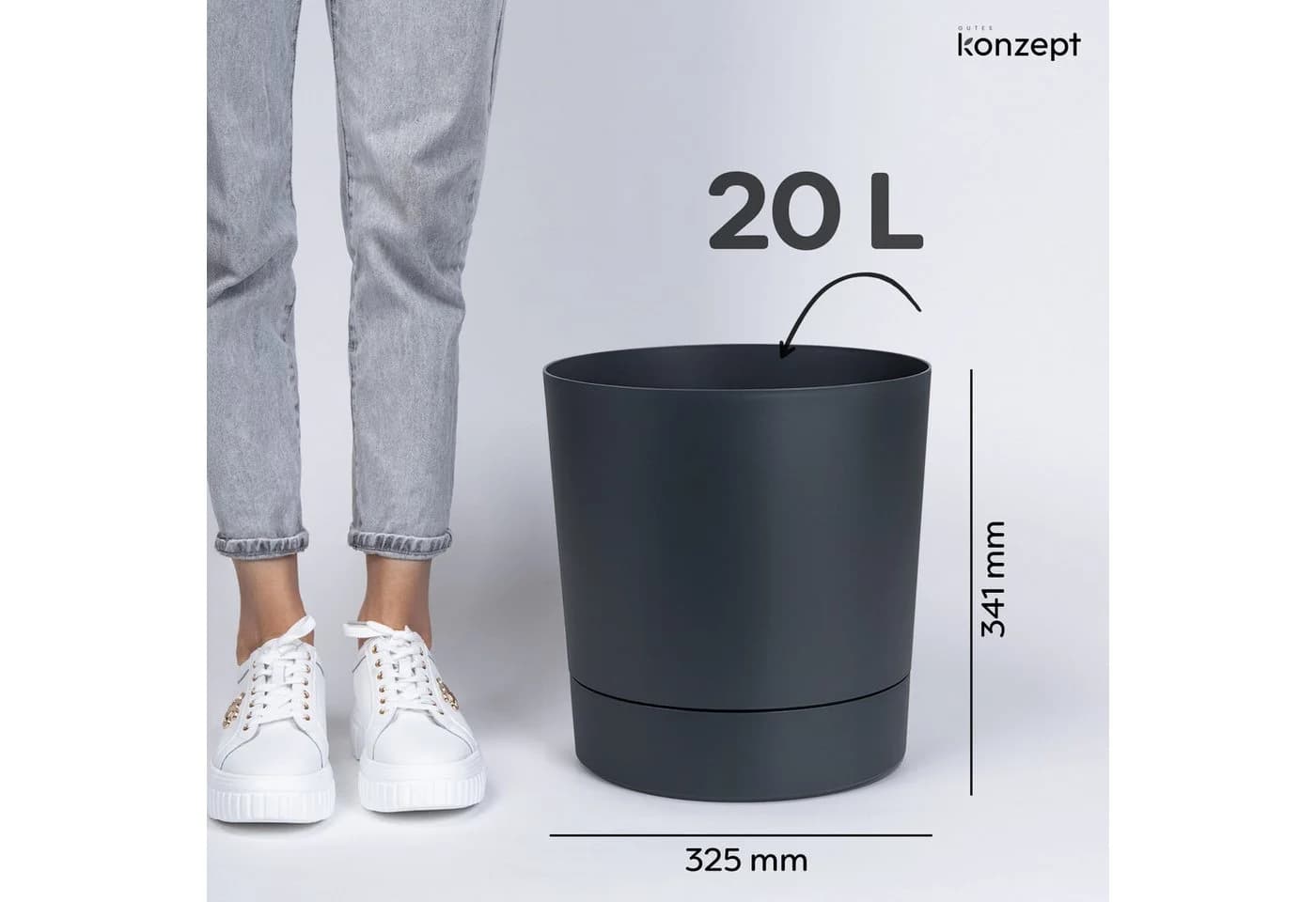 KONZEPT Blumentopf mit Untersetzer Grau Kunststoff 32,5 cm