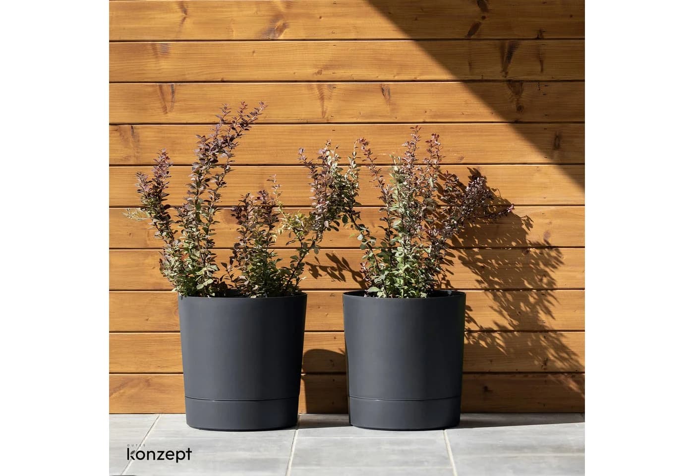 KONZEPT Blumentopf mit Untersetzer Grau Kunststoff 32,5 cm - Bild 3