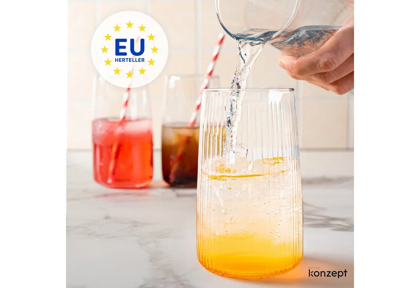 KONZEPT Gläser-Set 6-tlg. mit Rillenstruktur Bleifreies Glas